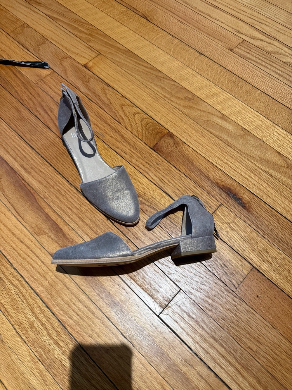 NWOT Eileen Fisher Hutton Leather Metallic Strap Flats D'Orsay Gold shiny 8.5